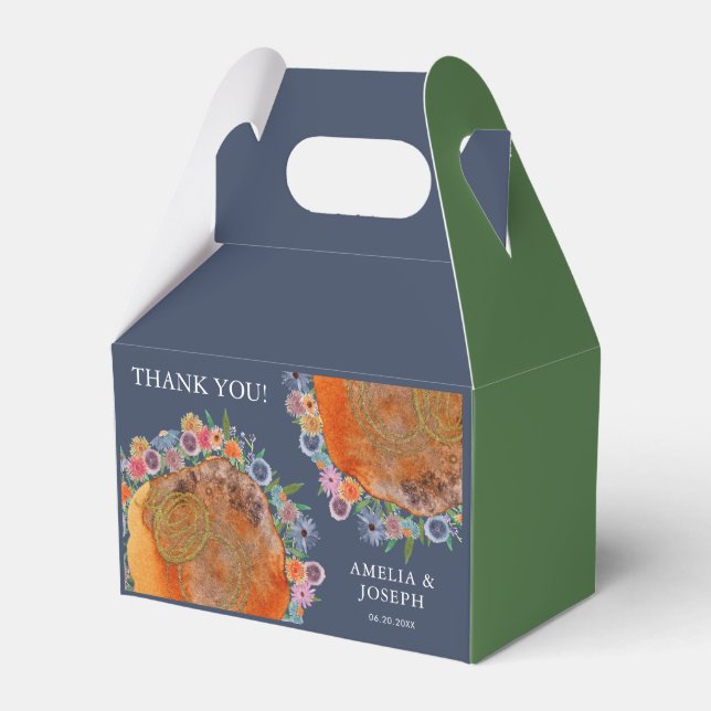 Bohemian Blue Boho Whimsical Wildflower Wedding Favor Boxes (Front Side)