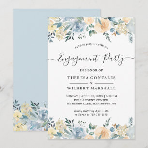 Bohemian Blue Floral Engagement Invitation