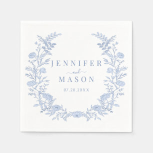 Bohemian blue floral wreath wedding paper napkins