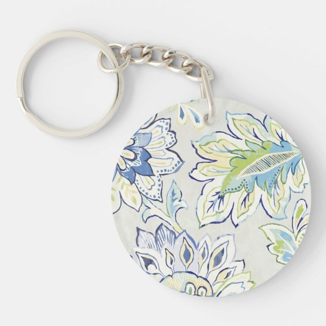 Bohemian Blue Flower Keychain (Front)