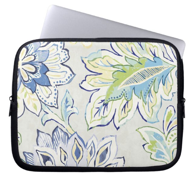 Bohemian Blue Flower Laptop Sleeve (Front)