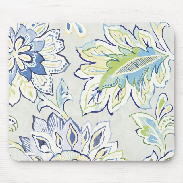 Bohemian Blue Flower Mouse Pad (Front)
