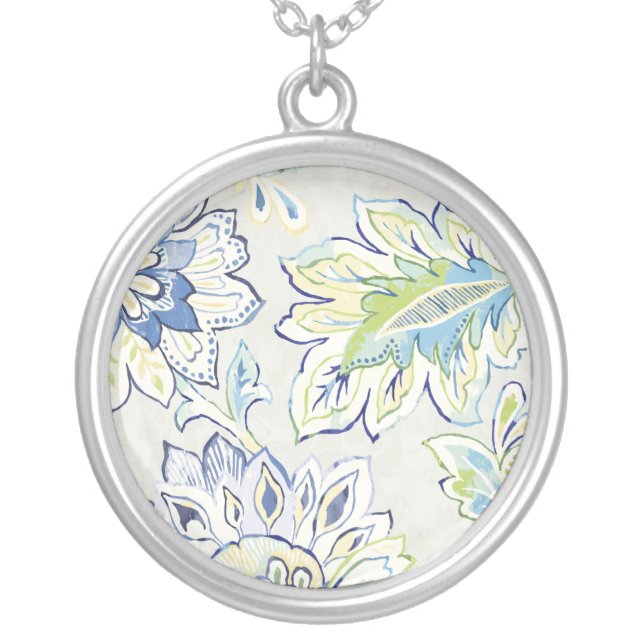 Bohemian Blue Flower Silver Plated Necklace (Front)