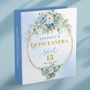 Bohemian Blue Gold 15th Birthday Memory Album 3 Ring Binder