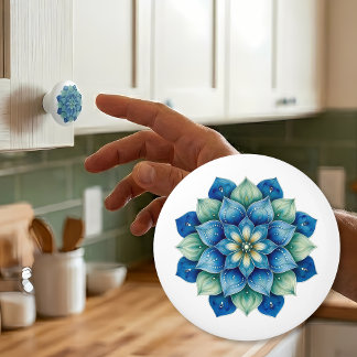 Bohemian Blue & Green Mandala Ceramic Knob