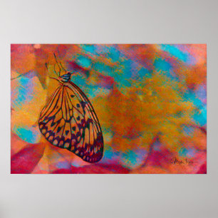 Bohemian Blue Orange Hippie Butterfly Poster