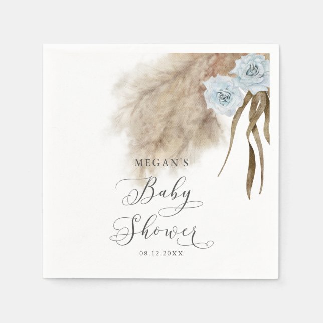 Bohemian Blue Pampas Grass Baby Shower  Napkins (Front)
