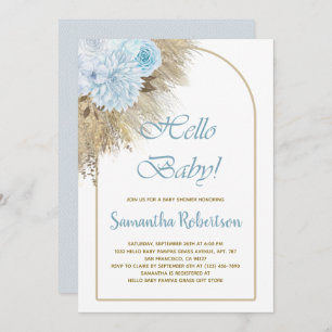 Bohemian Blue Pampas Grass Boho Boy Baby Shower Invitation