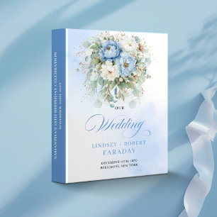 Bohemian Blue Peonies Eucalyptus Wedding Album 3 Ring Binder