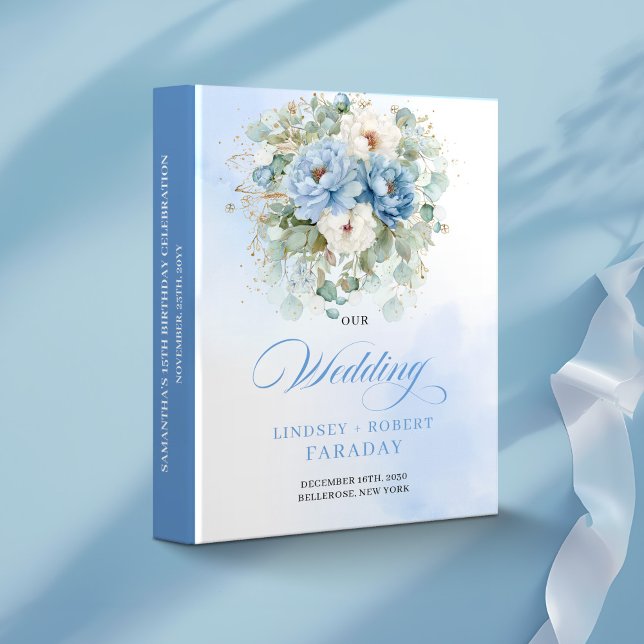 Bohemian Blue Peonies Gold Wedding Memory Album 3 Ring Binder (Bohemian Blue Peonies Gold Wedding Memory Album)