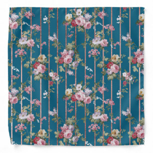 Bohemian blue pink red floral modern stripes bandana