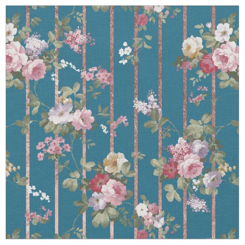 Bohemian blue pink red floral modern stripes fabric