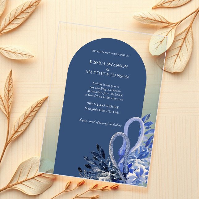 Bohemian Blue Swans Watercolor Art Acrylic Invitations (Creator Uploaded)