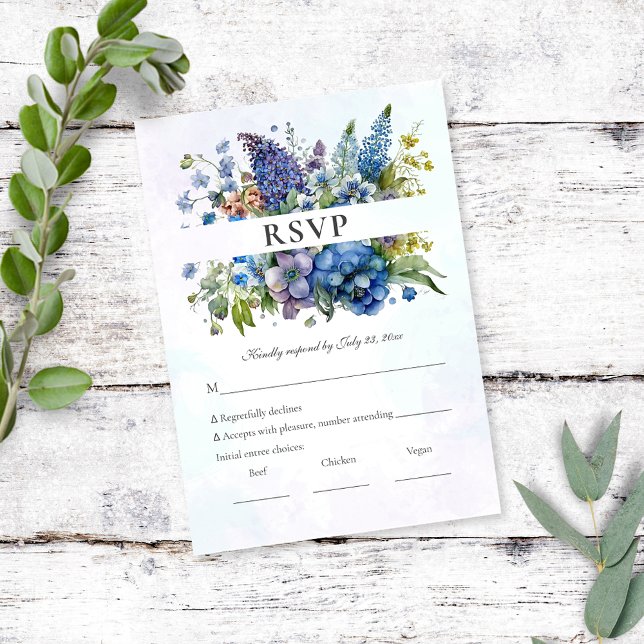 Bohemian Blue-Violet Floral Watercolor RSVP (Creator Uploaded)