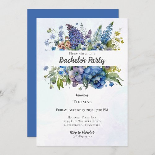 Bohemian Blue_Violet Watercolor Bachelor Party Invitation