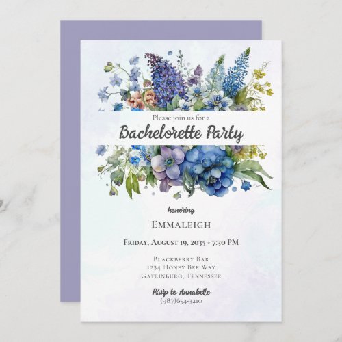 Bohemian Blue_Violet Watercolor Bachelorette Party Invitation