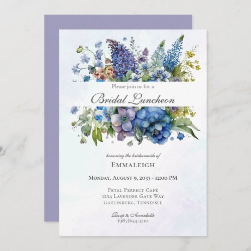 Bohemian Blue_Violet Watercolor Bridal Luncheon Invitation