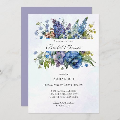 Bohemian Blue_Violet Watercolor Bridal Shower Invitation