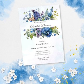 Bohemian Blue-Violet Watercolor Bridal Shower