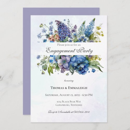 Bohemian Blue_Violet Watercolor Engagement Party Invitation