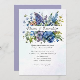 Bohemian Blue-Violet Watercolor Florals Wedding