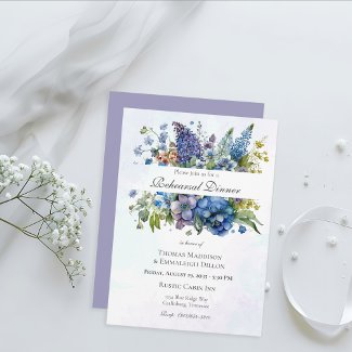Bohemian Blue-Violet Watercolor Rehearsal Dinner