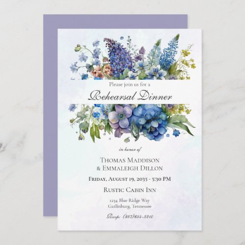 Bohemian Blue_Violet Watercolor Rehearsal Dinner Invitation
