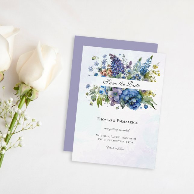 Bohemian Blue-Violet Watercolor Save the Date (Creator Uploaded)