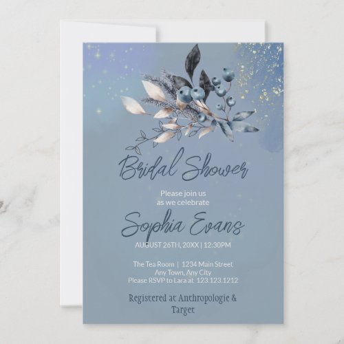 Bohemian Blueberries  Greenery Blue Bridal Shower Invitation