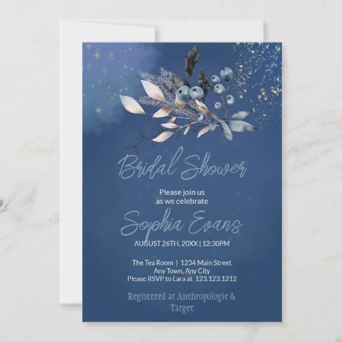 Bohemian Blueberries  Greenery Blue Bridal Shower Invitation