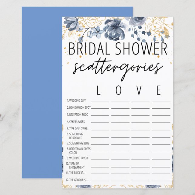 Bohemian Blush Bridal Shower Scattergories Game  (Front/Back)