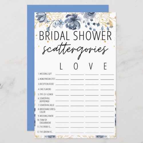 Bohemian Blush Bridal Shower Scattergories Game 