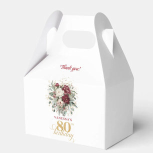 Bohemian Blush Burgundy 80th Birthday Favor Box