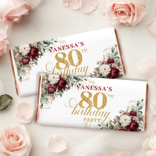 Bohemian Blush Burgundy 80th Birthday Hershey Bar