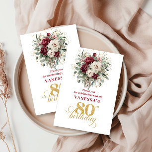 Bohemian Blush Burgundy 80th Birthday Thank You  Card