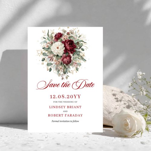 Bohemian Blush Burgundy Floral Save The Date