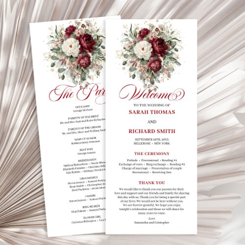 Bohemian Blush Burgundy Floral Wedding Program
