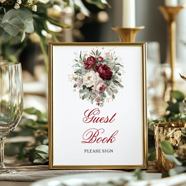 Bohemian Blush Burgundy Guest Book Poster (Bohemian Blush Burgundy Guest Book Poster)