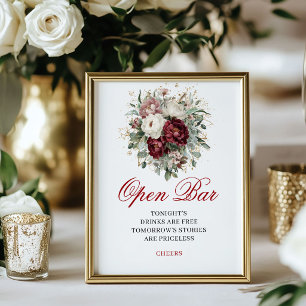 Bohemian Blush Burgundy Open Bar Wedding Sign