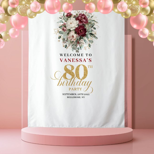 Bohemian Blush Floral 80th Birthday Backdrop (Bohemian Blush Floral 80th Birthday Backdrop)