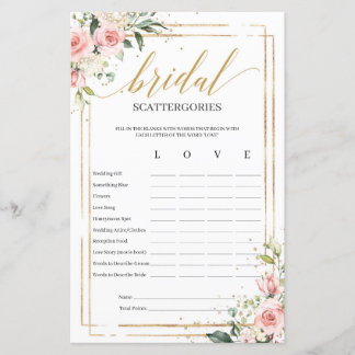 Bohemian blush floral Bridal Scattergories game