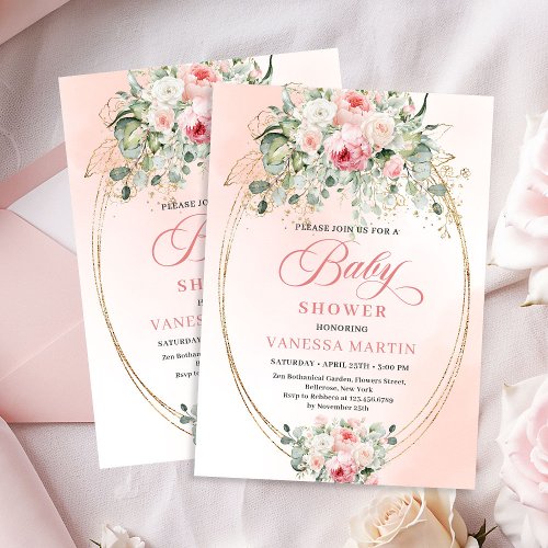 Bohemian Blush Floral Girl Baby Shower Invite