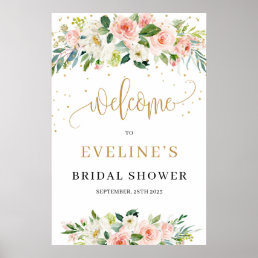 Bohemian Blush floral gold sparkles welcome sign