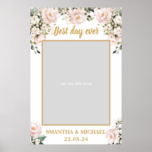 Bohemian blush pink floral gold wedding photo prop poster