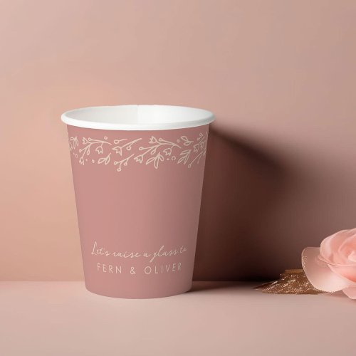 Bohemian Blush Pink Garden Floral Bridal Shower Paper Cups