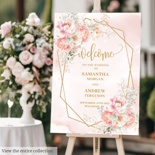 Bohemian Blush Pink Gold Floral Wedding Welcome  Foam Board (Bohemian Blush Pink Gold Floral Wedding Welcome Foam Board)