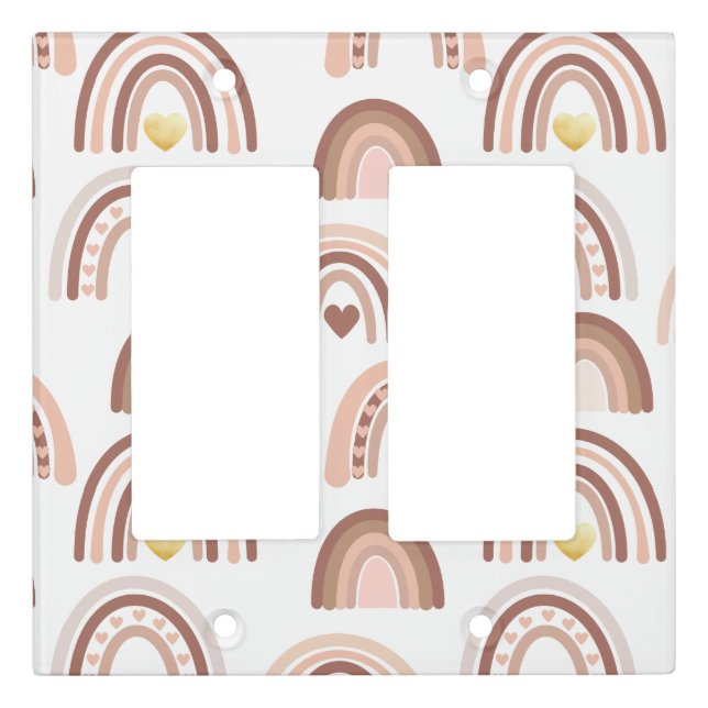 Bohemian Blush Pink Gold Rainbow Nursery Light Switch Cover (Front)