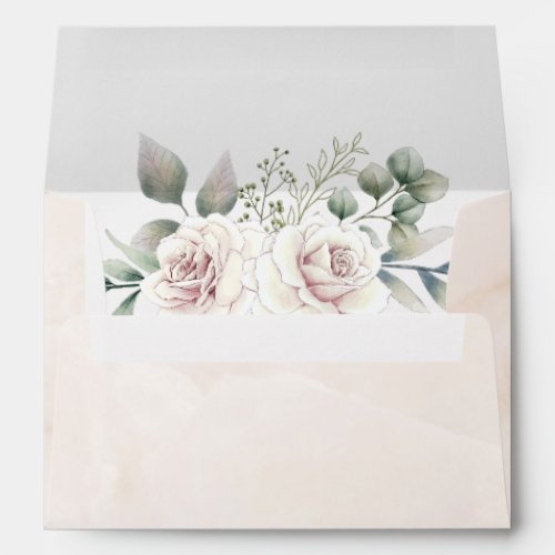 Bohemian Blush Pink Marble Floral Wedding Envelope