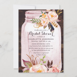 Bohemian Blush Pink Mason Jar Floral Bridal Shower Invitation