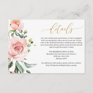 Bohemian blush pink peach floral gold details card